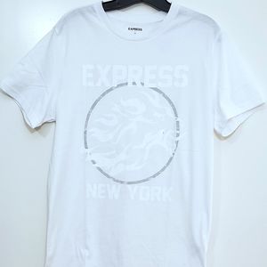 *NEW* Express Men White Circle Lion Logo Crew Neck
